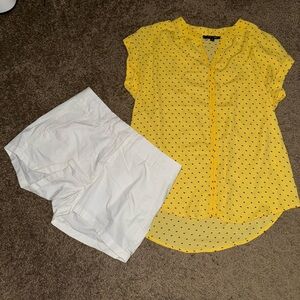 Selling as outfit yellow dress shirt w/dress shorts. Shirt size S. Pants size 00